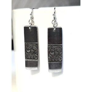 Handmade Earrings Upcycled Silverware: Vines Leaves Stainless Steel Drop Earring